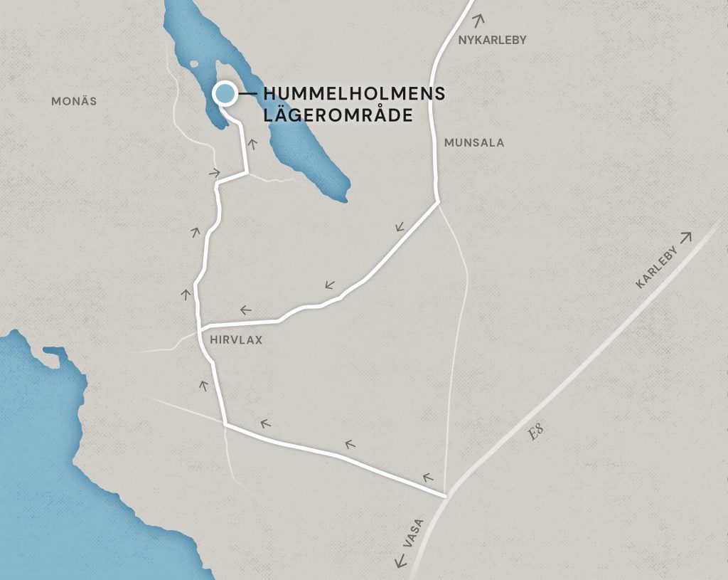 Karta med vägbeskrivning till Hummelholmens lägerområde